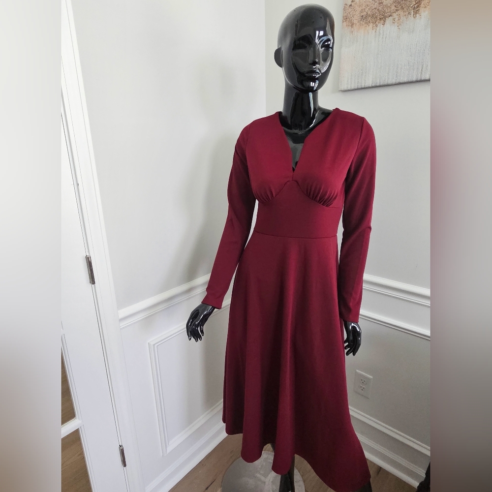 Fashion Nova Elegant Burgundy Long Sleeve Dress
